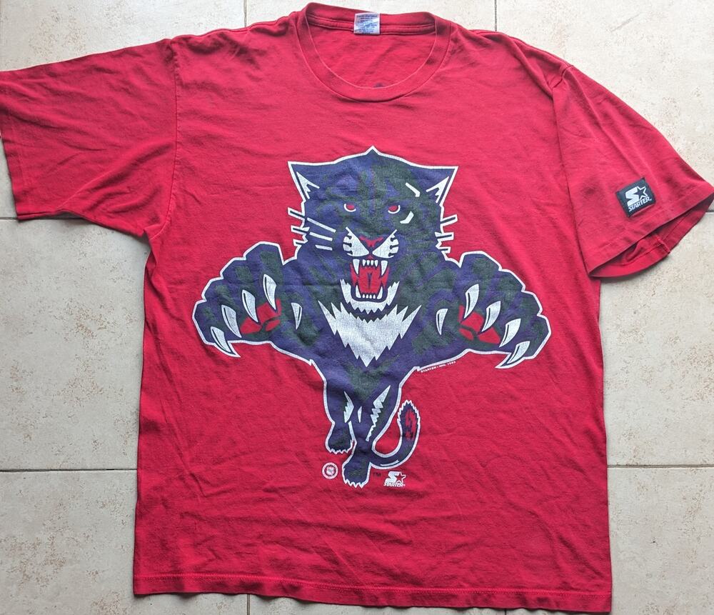 Florida Panthers 1993 STARTER Tee shirt DOUBLE AOP Print XL red NHL hockey vtg